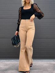 High Waist Corduroy Flared Trousers - Retro Style