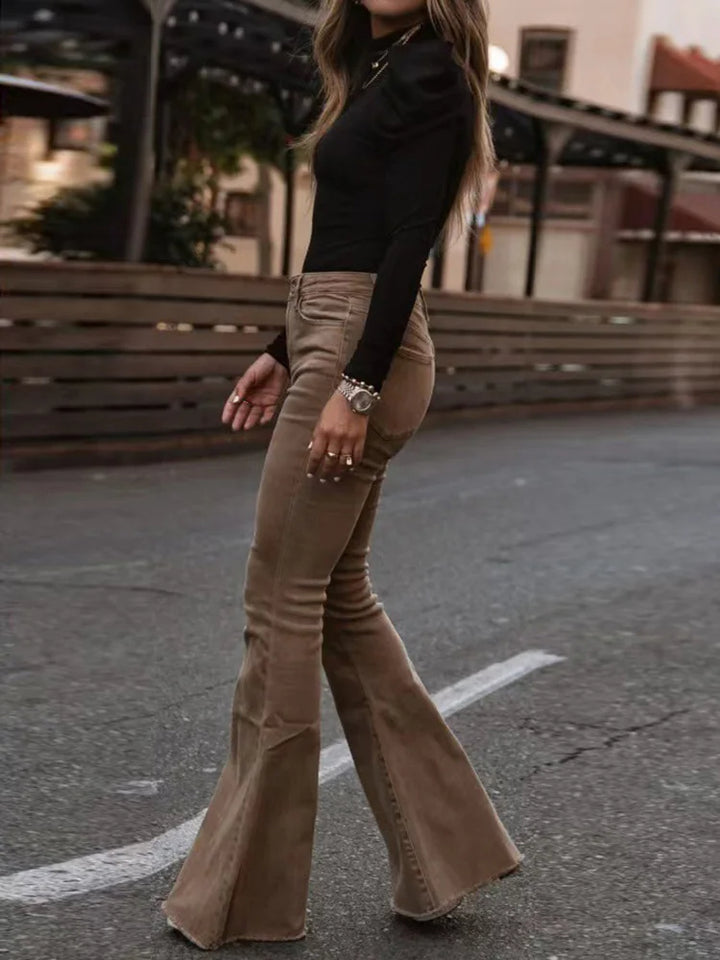 High Waist Corduroy Flared Trousers - Retro Style