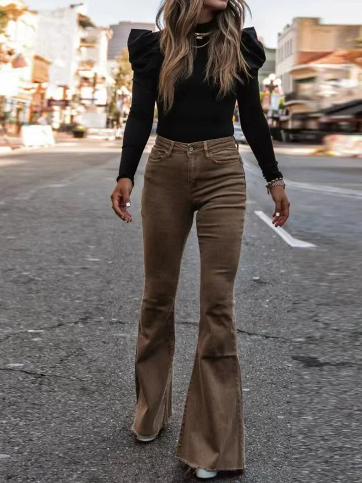 High Waist Corduroy Flared Trousers - Retro Style