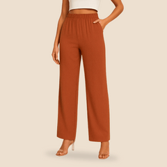 Women’s Straight Leg Trousers - Elastic Waistband - Comfortable Fit