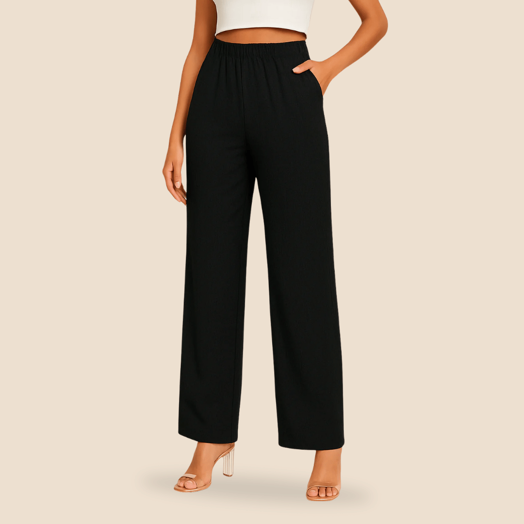 Women’s Straight Leg Trousers - Elastic Waistband - Comfortable Fit