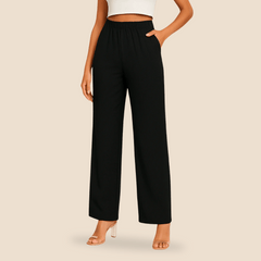 Women’s Straight Leg Trousers - Elastic Waistband - Comfortable Fit