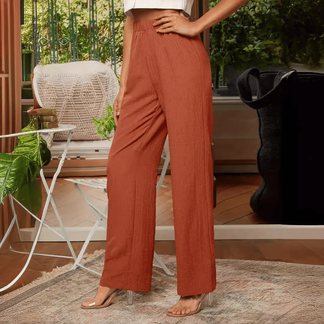 Women’s Straight Leg Trousers - Elastic Waistband - Comfortable Fit