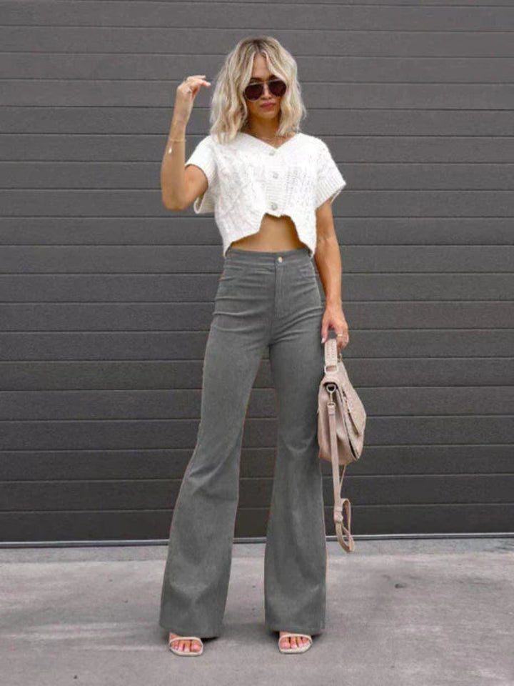High Waist Corduroy Flared Trousers - Retro Style