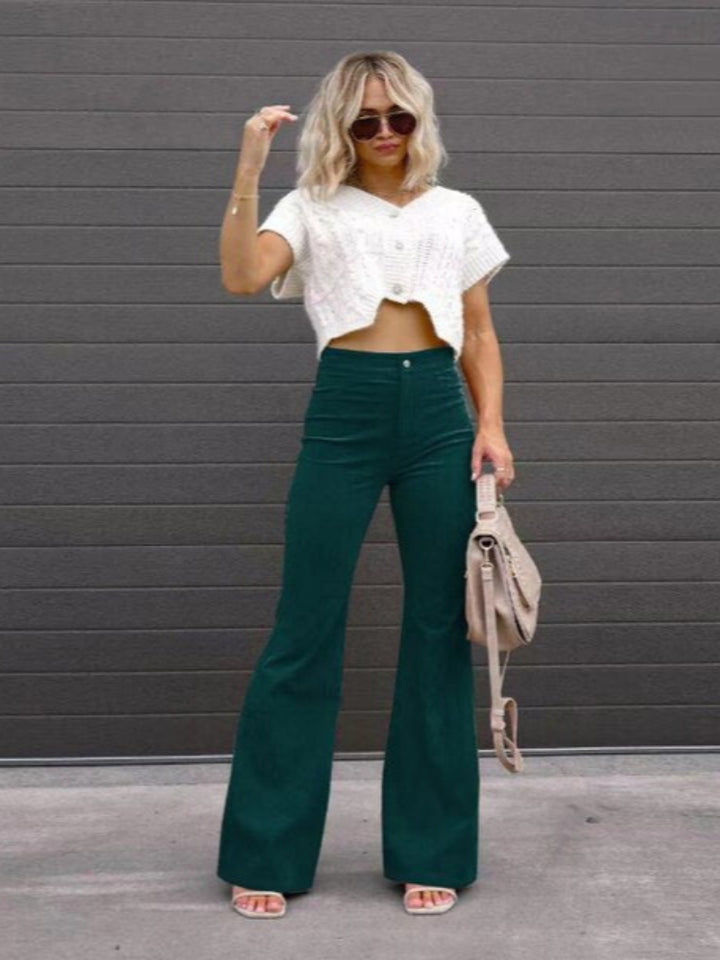 High Waist Corduroy Flared Trousers - Retro Style