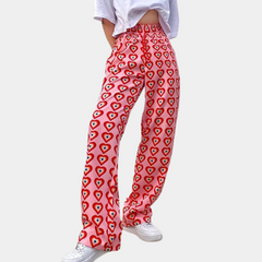 Lightweight Summer Trousers Women - Heart Pattern