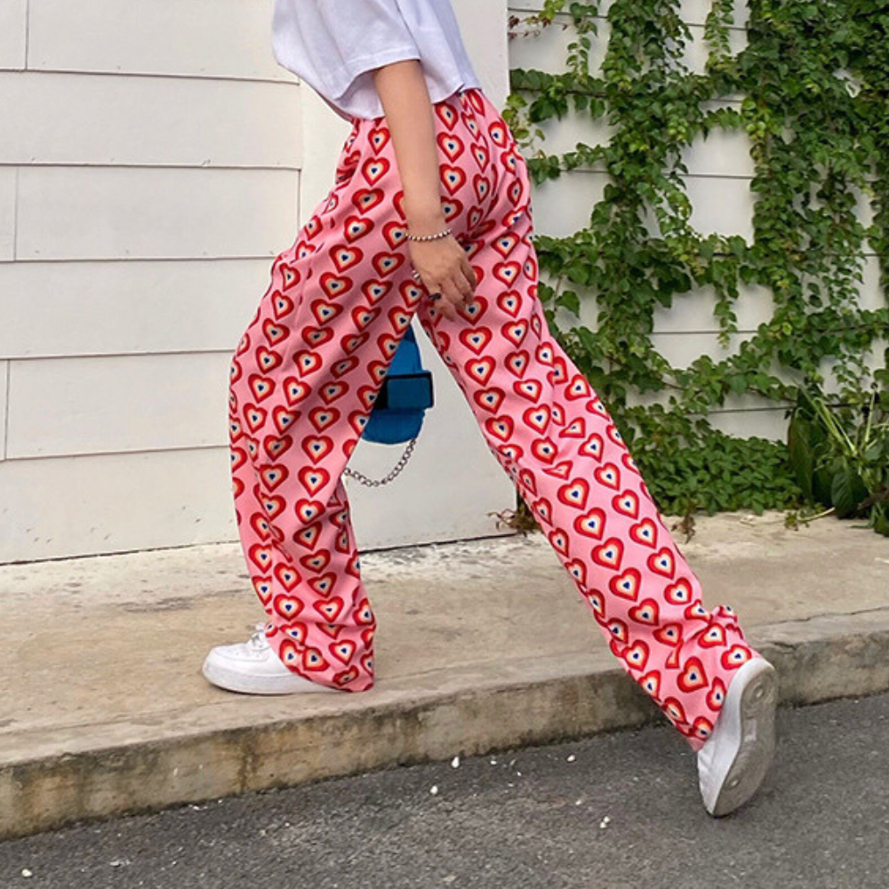 Lightweight Summer Trousers Women - Heart Pattern