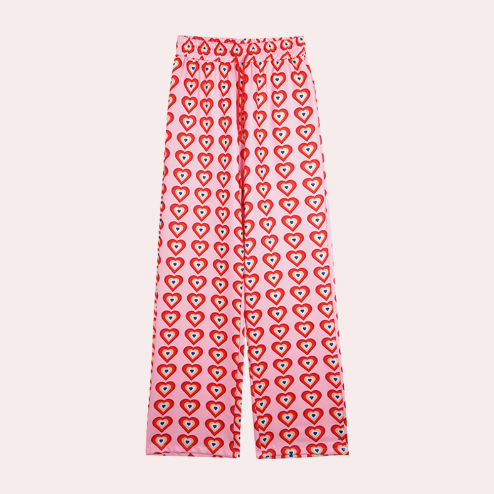 Lightweight Summer Trousers Women - Heart Pattern