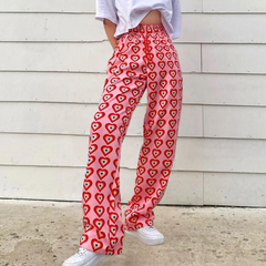 Lightweight Summer Trousers Women - Heart Pattern
