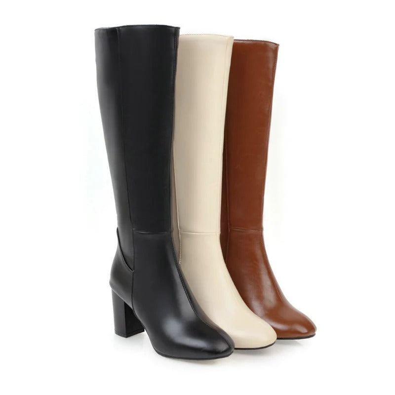 Ladies' Heeled Knee-High Boots - Zip Closure