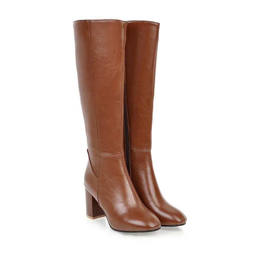 Ladies' Heeled Knee-High Boots - Zip Closure