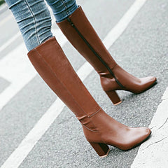 Ladies' Heeled Knee-High Boots - Zip Closure