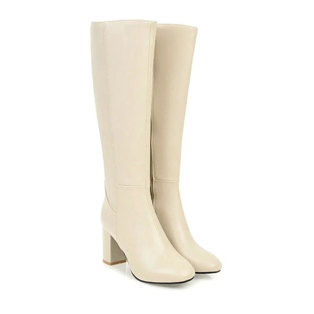 Ladies' Heeled Knee-High Boots - Zip Closure