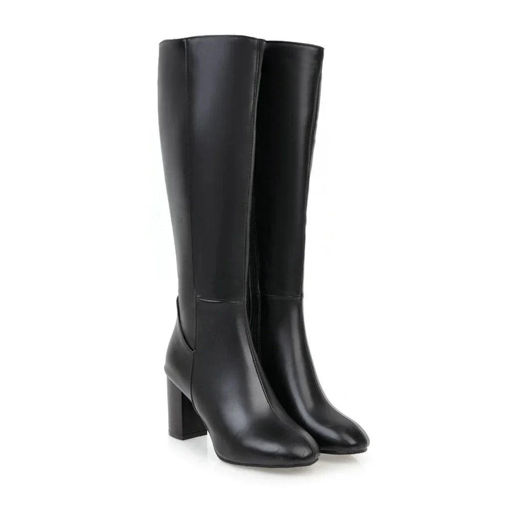 Ladies' Heeled Knee-High Boots - Zip Closure