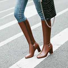 Ladies' Heeled Knee-High Boots - Zip Closure