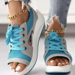 Sporty Wedge Heels - Lace-Up Design - Open Toe - Dalina Luo