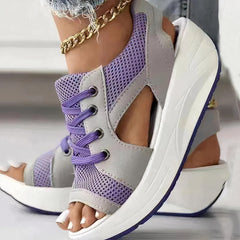 Sporty Wedge Heels - Lace-Up Design - Open Toe - Dalina Luo