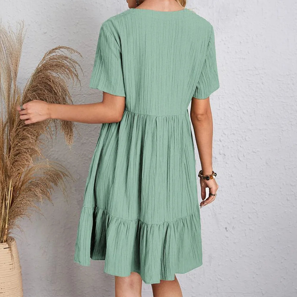 Ruffle V-neck Dress - Vintage Style