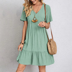 Ruffle V-neck Dress - Vintage Style