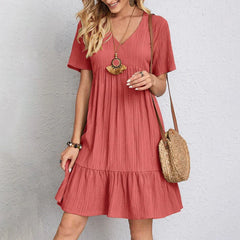 Ruffle V-neck Dress - Vintage Style