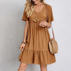 Ruffle V-neck Dress - Vintage Style