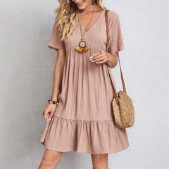 Ruffle V-neck Dress - Vintage Style