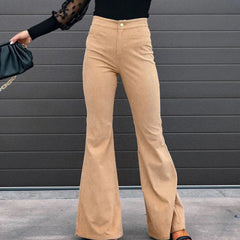 High Waist Corduroy Flared Trousers - Retro Style