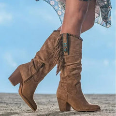 Vintage knee-high boots with tassels