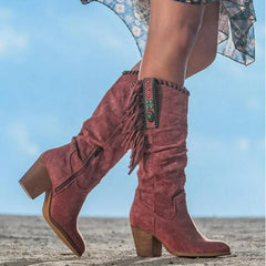Vintage knee-high boots with tassels