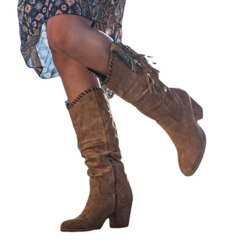 Vintage knee-high boots with tassels